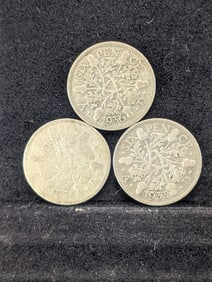 1931, 1933, & 1936 6 Pence. 2.8276 grams, 50% Silver Each.