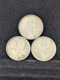 1960, 1965, & 1966 Canadian 25 Cents.