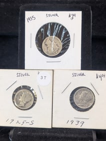 1925-S, 1935, & 1939 Silver Mercury Dimes