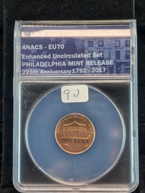 2017-S ANACS EU 70 Perfect Enhanced Finish Lincoln Cent from Special Mint Set.