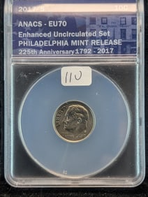 2017-S ANACS EU 70 Perfect Enhanced Finish Roosevelt Dime from Special Mint Set.