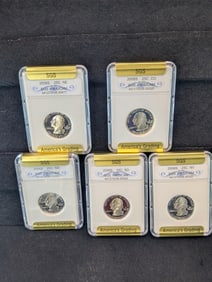 2006-S 5 Coin Proof Quarter Set SGS Certified PR 70 Cam. Perfect set. Colorado, N. Dakota, S.