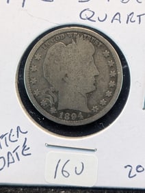1894 S Better Date Barber Quarter with good details.