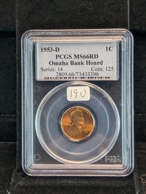 1953-D NGC MS66 Red Lincoln Wheat Cent. Books at $37.