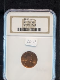 1954-S NGC MS 66 Red Lincoln Wheat Cent. Books at $30.
