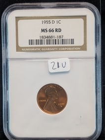 1955-D NGC MS 66 Red Lincoln Wheat Cent. Books at $ 47.