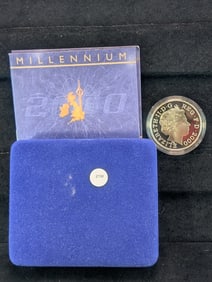 1999-2000 Millennium Silver Proof Crown -Five Pounds Denomination, .999 Fine Silver, 9 kt Gold