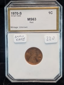 1970-S Small Date Rare Lincoln Cent Certified MS 63 Red. Books at $54.