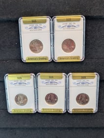 2005-P Set of 5 Satin Finish State Quarters Certified MS70 . Oregon, California, Kansas, Minnesota