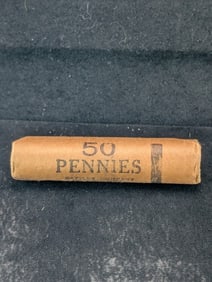 Original Unopened Bank-wrapped roll of 1958-D Gem BU Lincoln Wheat Cents. Never opened.