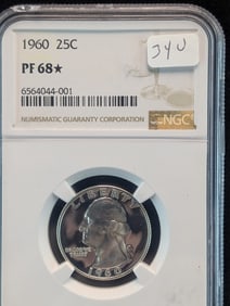 1960 NGC PR68* (Star) Silver Washington Quarter. Amazing looking coin. List is $85.