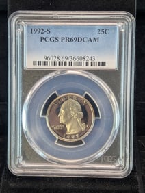 1992-S Washington Quarter Graded By PCGS PR69DCAM