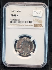 1964 NGC PR68* (Star) Silver Washington Quarter. Amazing looking coin. List is $85.