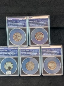 5- 2017-S ANACS EU 70 Perfect Park Quarters with the Special Enhanced Finish. Ellis Island, Effigy,