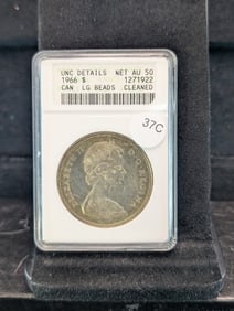 1966 Canada Canoe One Dollar. ANACS UNC Details NET AU 50, Cleaned.