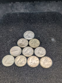 Nine 50% Silver 1967 &1968 Canadian Dimes & One 80% Silver 1945 Canadian Dime