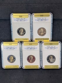 2006-S Silver 5 Coin State Quarter Set Certified Perfect 70 . N. Dakota, S. Dakota, Colorado,