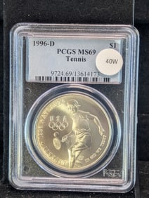 1996-D Atlanta Olympic Games 90% Silver Tennis Graded by PCGS MS69