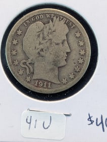 1911-S Barber Quarter in better grade. Books at $40.