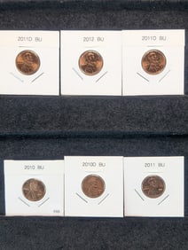 6 BU Mixed Date Lincoln Cents 2010, 2010-D,2011, 2011-D, 2012, 2011-D