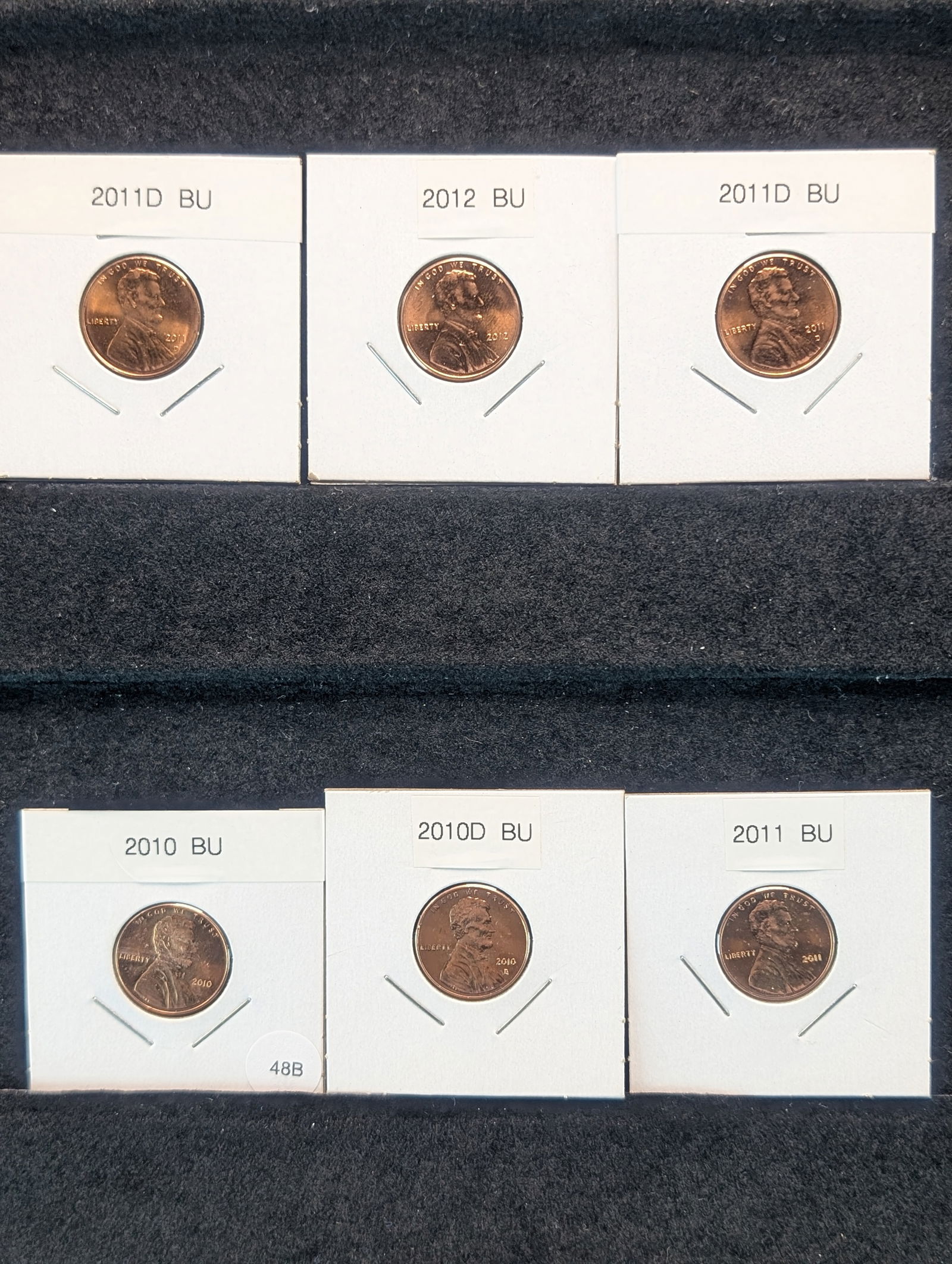 6 BU Mixed Date Lincoln Cents 2010, 2010-D,2011, 2011-D, 2012, 2011-D (1 of 2)