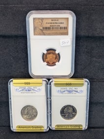 2012-S NGC PR69 Ultra Cameo Lincoln Cent and a 2006-S Nevada State Quarter in PR70 and a 2005-P West