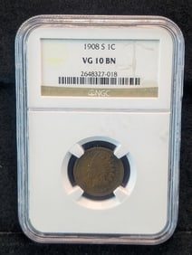 1908 -S Indian Head Cent NGC VG 10 BN