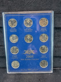 2008 P&D State Quarter Collection In Plastic Case And Box. 10 Coins.