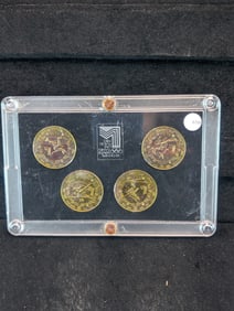 Rare 1980 Lake Placid XIII Olympic Winter Games Four Coin Bronze Set Key Set - Books for $200 to