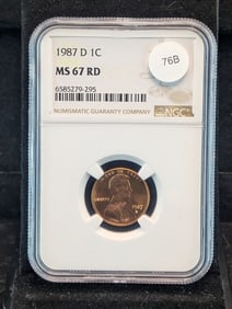1987-D Lincoln Memorial Cent NGC MS67 RD