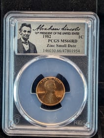 1982 Lincoln Memorial Cent Zinc Small Date PCGS MS66 RD