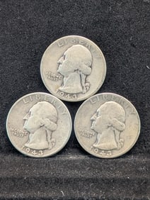 (3) 1943-P Silver Washington Quarters