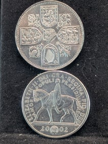 1955 Five Shillings & 2002 Gr Britt. Five Pound Coins