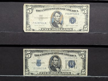 1934 D & 1953 B Series $5.00 Silver Certificates (2 PCS)