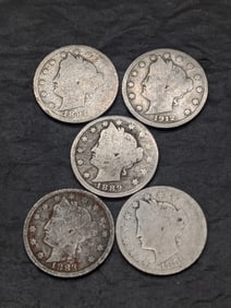 Lot of 5 Better Date Liberty Head V-Nickels