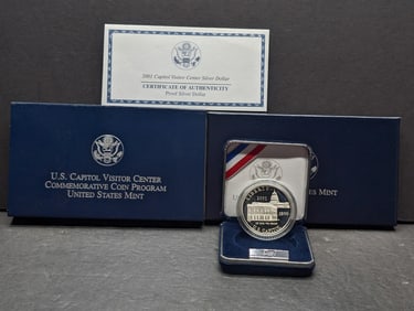 2001-P PROOF Capitol Visitors Center Commem Silver Dollar in OGP w/ COA