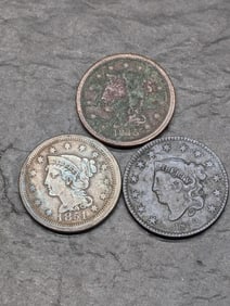 Lot of Three Various Dated Large Cents