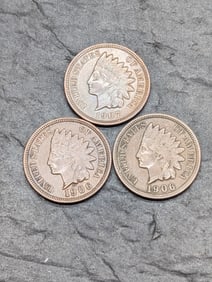 Lot of Three **AU** Indian Head Cents