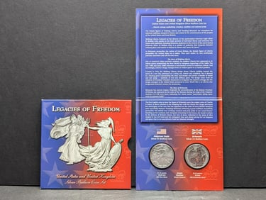 U.S. & U.K. Silver Bullion Coin Set in OGP w/ COA - 2003 Eagle & 2002 Britannia