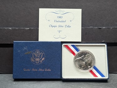 1983-P UNC Los Angeles Olympics - Discus Commem Silver Dollar in OGP w/ COA