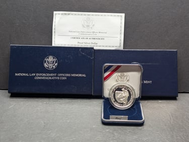 1997-P PROOF National Law Enforcement Officers Memorial Commem Silver Dollar in OGP w/COA