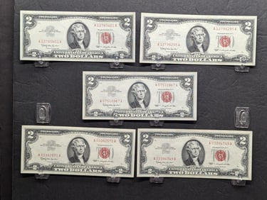 Lot of Five 1963 Series $2.00 RED SEAL Banknotes **XF**