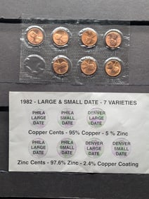 1982 Large & Small Date Lincoln Memorial Cents Collection - 7 Varieties