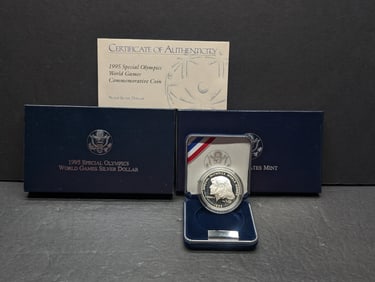 1995-P PROOF Special Olympics World Games Commem Silver Dollar in OGP w/ COA