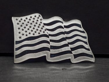 1 Troy Oz. .999 FINE SILVER Waving American Flag Designed Round