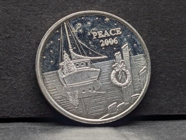 1 Troy Oz. .999 FINE SILVER 2006 Peace Boat on the Dock Designed Round