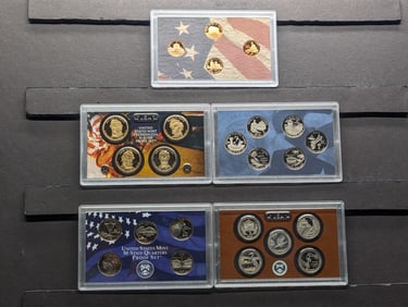 Lot of Five Partial U.S. Proof Sets - Lincoln Cents, Presidential Dollars & Quarters