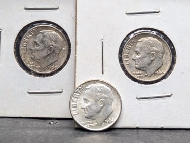 (3 Coins) 1964 Roosevelt Dimes 90% Silver