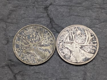 (2 Coins) 1940 & 1949 Canadian Quarters 80% Silver