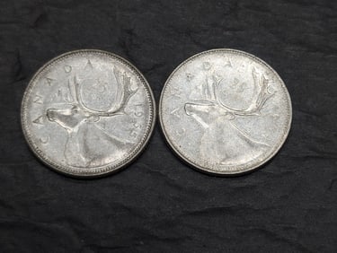 (2 Coins) 1964 & 1965 Canadian Quarters 80% Silver